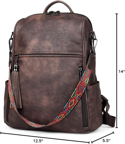 Leather Backpack Purse for Women Designer Travel Backpack Purses PU Fashion Ladies Shoulder Bag with Tassel