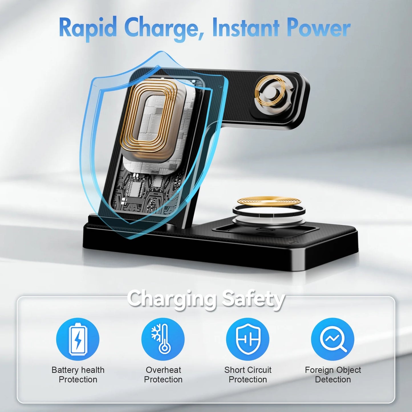 Wireless Charger for Iphone,3 in 1 Wireless Charging Station for Iphone 17 16 15 14 13 12 11 Pro Max plus XS XR X 8,For Iwatch 9 8 7 6 5 4 3 2 Se,For Airpods 3 2 Pro,Blue,No Adapter