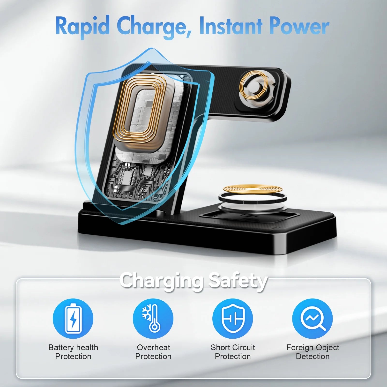 Wireless Charger for Iphone,3 in 1 Wireless Charging Station for Iphone 17 16 15 14 13 12 11 Pro Max plus XS XR X 8,For Iwatch 9 8 7 6 5 4 3 2 Se,For Airpods 3 2 Pro,Blue,No Adapter
