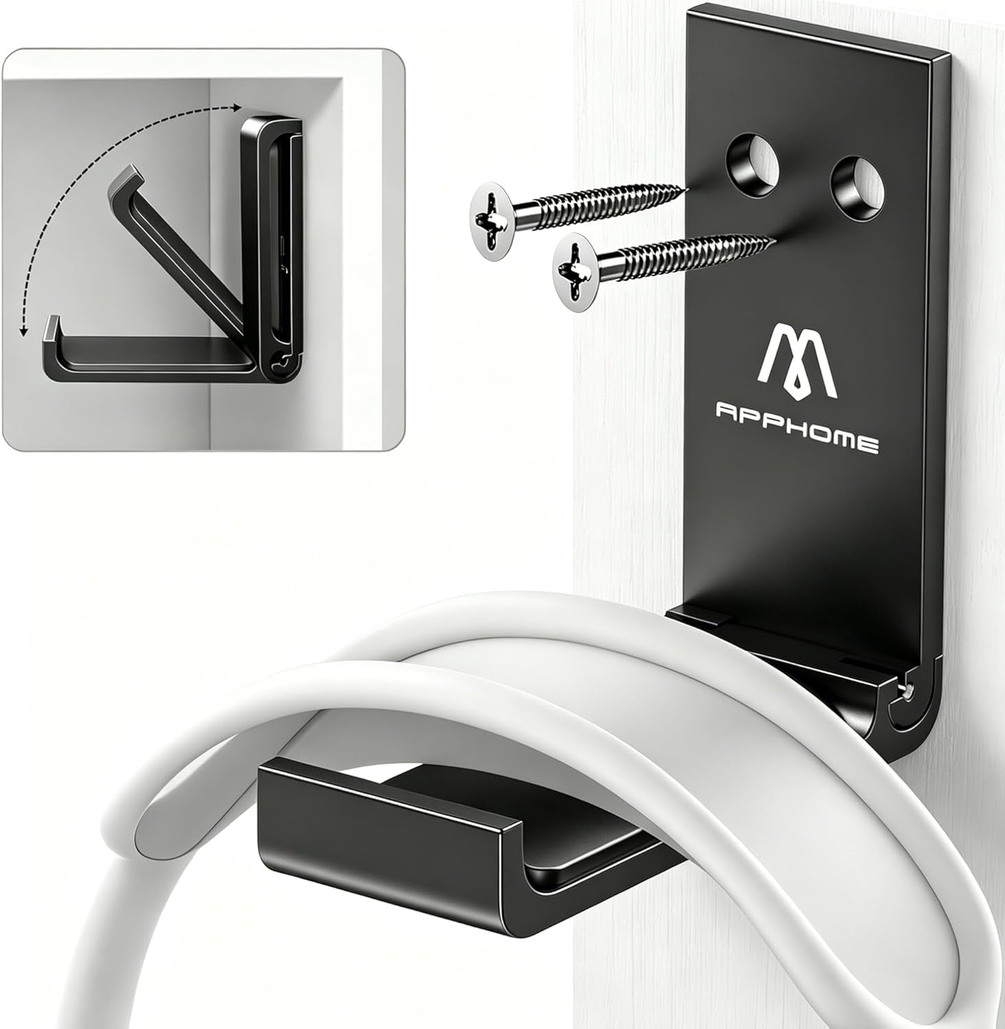 Headphone Stand Hanger Foldable Wall Hooks, save Space Durable Aluminum Headset Stand Holder for Universal Gaming Headset, Strong Adhesive, Black