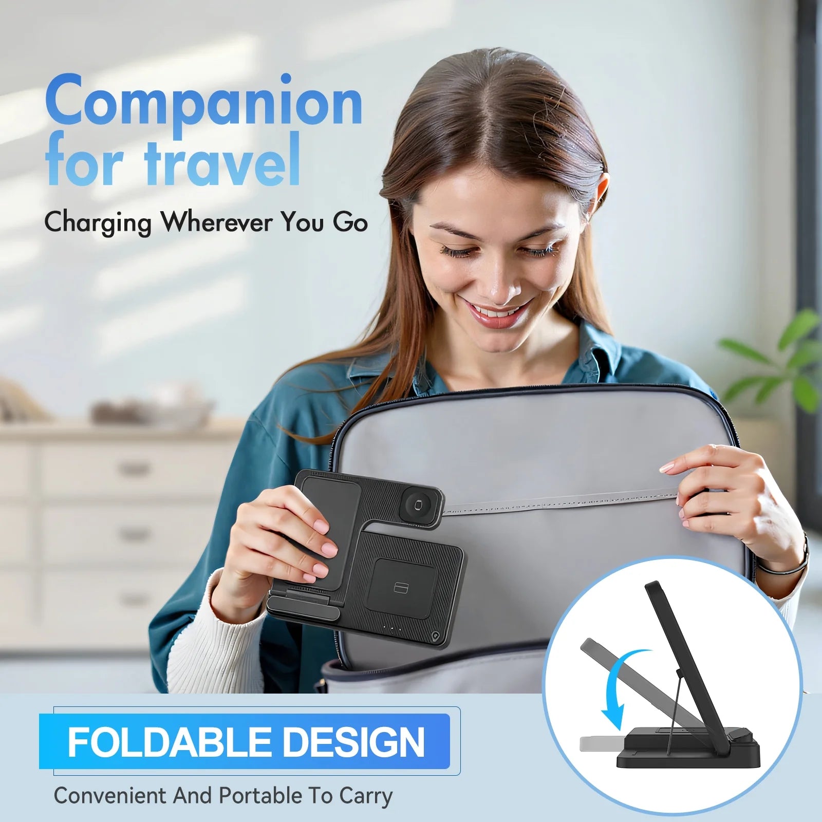 Wireless Charger for Iphone,3 in 1 Wireless Charging Station for Iphone 17 16 15 14 13 12 11 Pro Max plus XS XR X 8,For Iwatch 9 8 7 6 5 4 3 2 Se,For Airpods 3 2 Pro,Blue,No Adapter