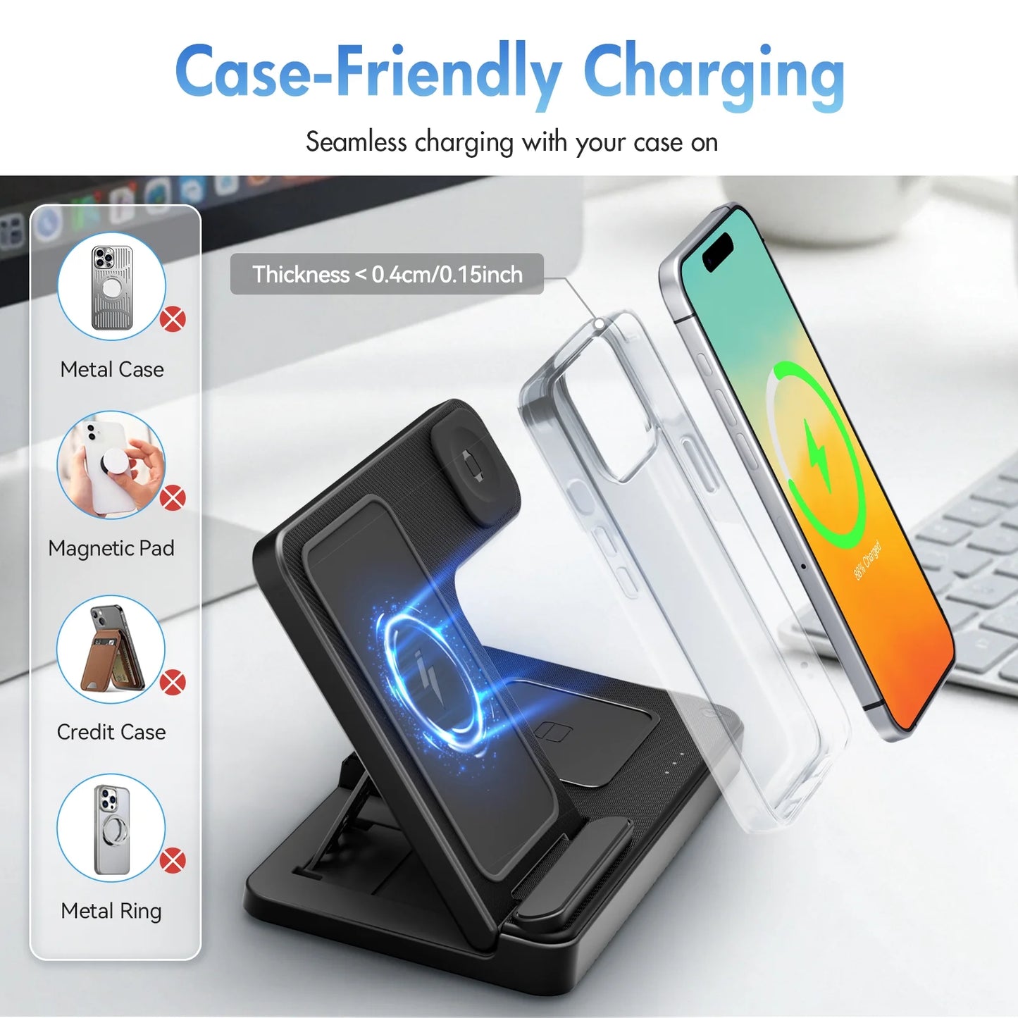 Wireless Charger for Iphone,3 in 1 Wireless Charging Station for Iphone 17 16 15 14 13 12 11 Pro Max plus XS XR X 8,For Iwatch 9 8 7 6 5 4 3 2 Se,For Airpods 3 2 Pro,Blue,No Adapter